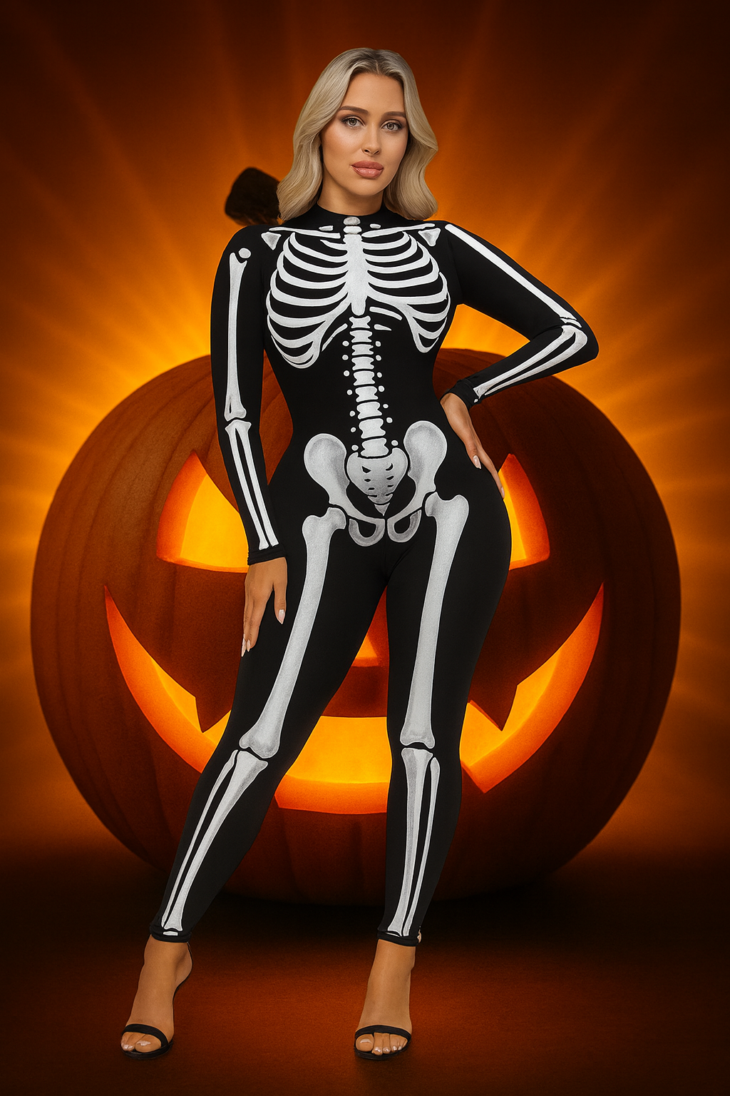 Skeleton Printed Bodysuit Halloween Party Costume