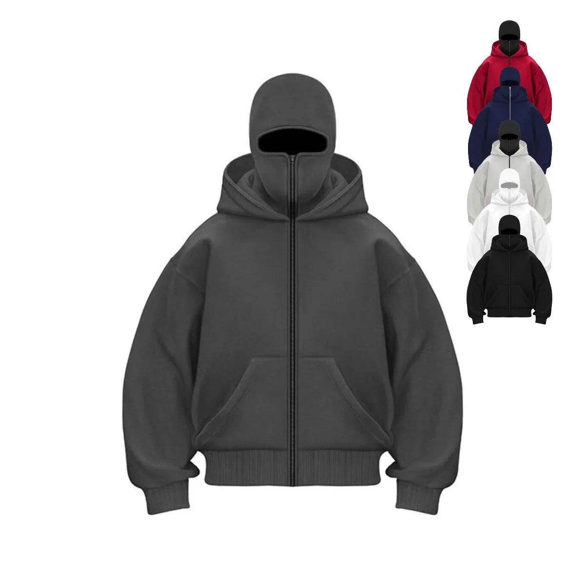 Streetwear Zip Hoodie with Full Face Cover