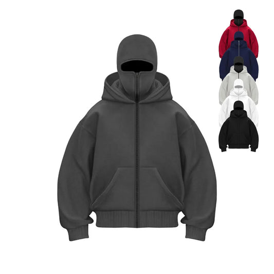 Streetwear Zip Hoodie with Full Face Cover