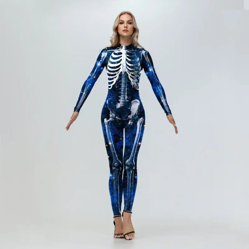 Skeleton Printed Bodysuit Halloween Party Costume