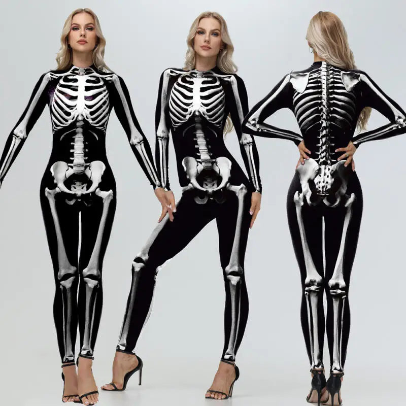 Skeleton Printed Bodysuit Halloween Party Costume