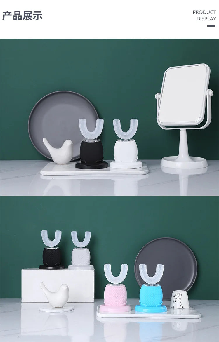 Silicone Sonic Electric Toothbrush U Shape 360 Degree Mouth Cleansing Automatic Toothbrush Cold Blue Light Teeth Whitening Brush