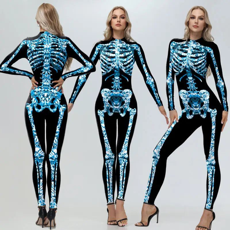 Skeleton Printed Bodysuit Halloween Party Costume